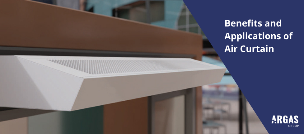 Modern air curtain system installed at a commercial entrance for energy efficiency and indoor comfort